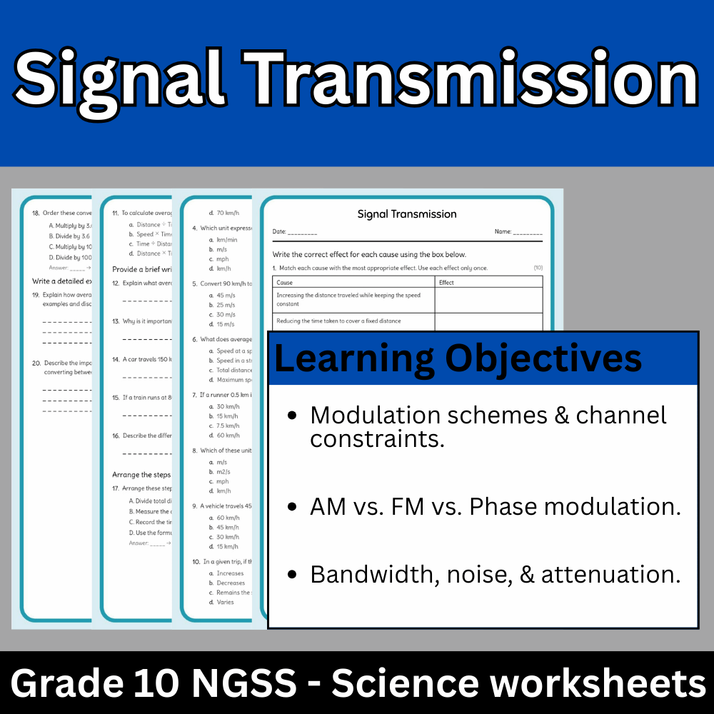 Grade 10 Science science 1 worksheet — Grade 10 Science | Signal Transmission Worksheet + Answer Key (NGSS)