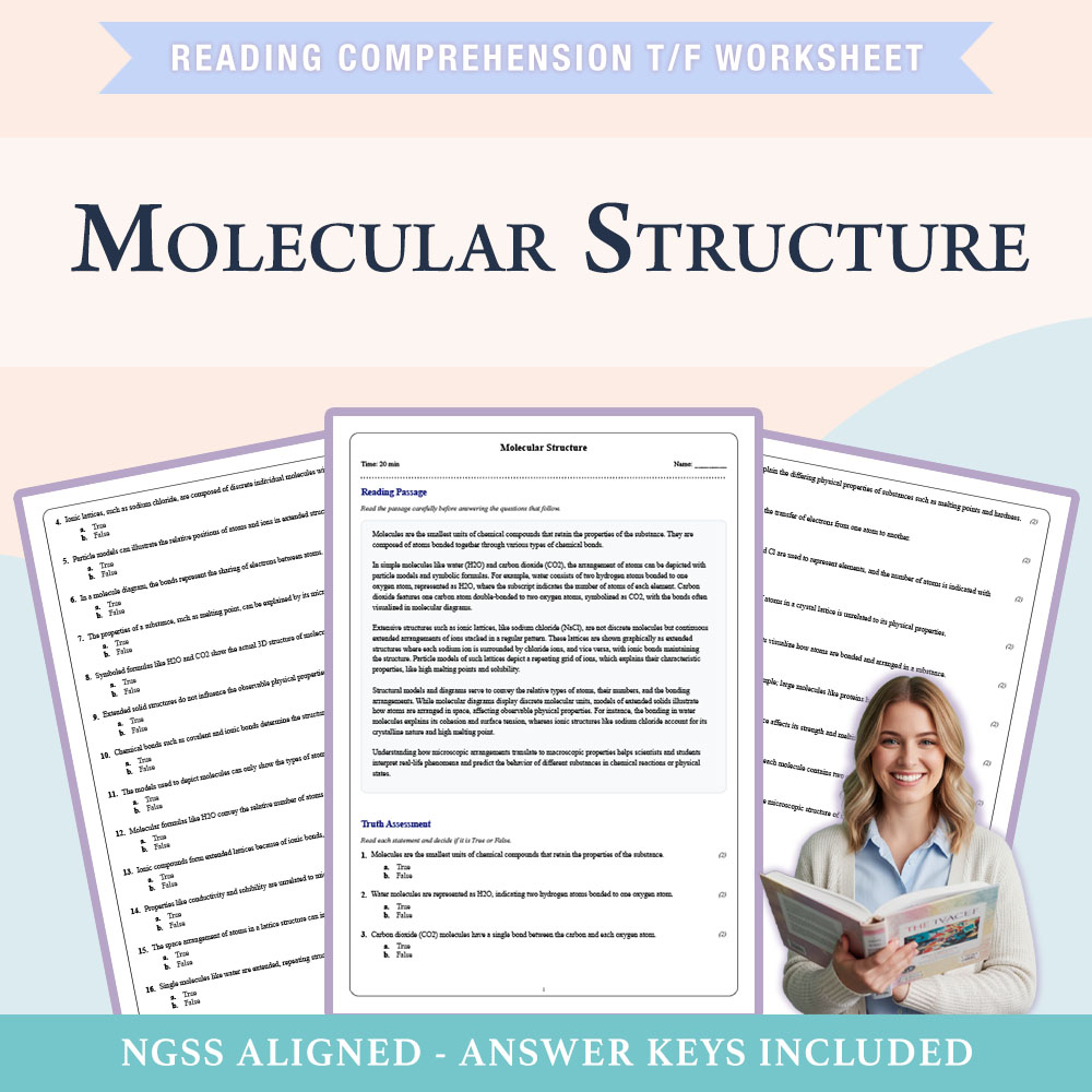Grade 8 Science reading comprehensions true or false worksheet worksheet — Grade 8 Science | Molecular Structure Worksheet…