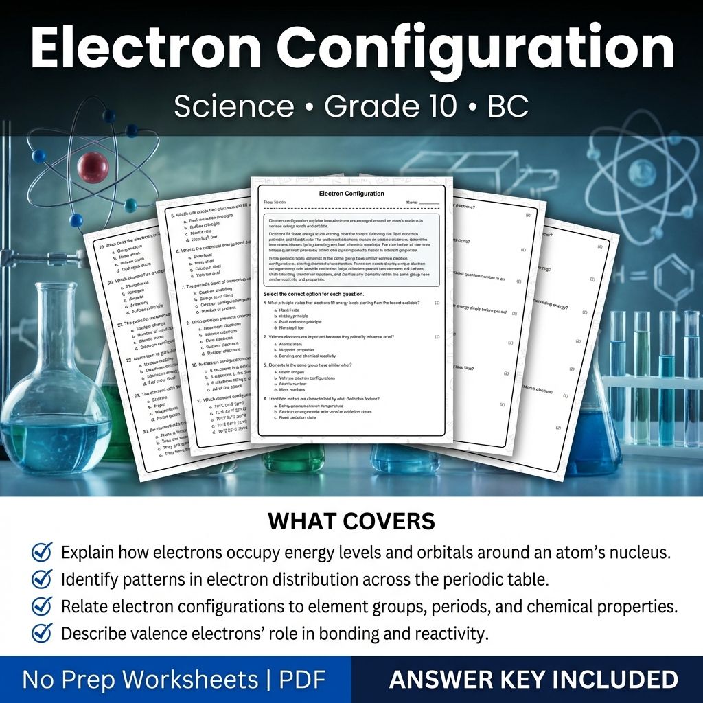 10th Grade Science | Electron Configuration Worksheet & Answer Key PDF