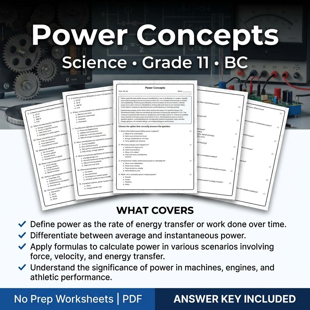 Power Concepts Science Worksheet for Grade 11 | PDF with Answer Key
