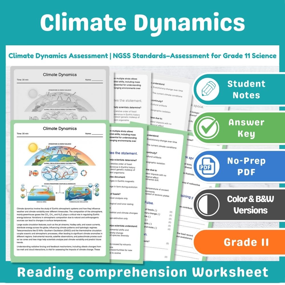 Grade 11 Science assessment worksheet — Climate Dynamics Assessment | NGSS Standards–Assessment for Grade 11 Science