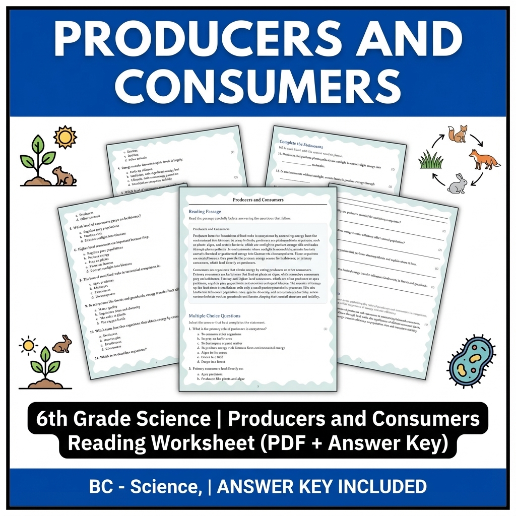 6th Grade Science | Producers and Consumers Reading Worksheet (PDF + Answer Key)