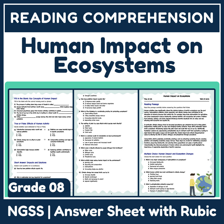 Grade 8 Science reading worksheets worksheet — 8th Grade Science | Human Impact on Ecosystems Reading Worksheet (NGSS Alig…