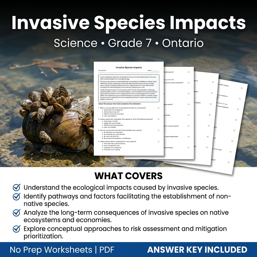 Grade 7 Science Worksheet on Invasive Species Impacts for Classroom