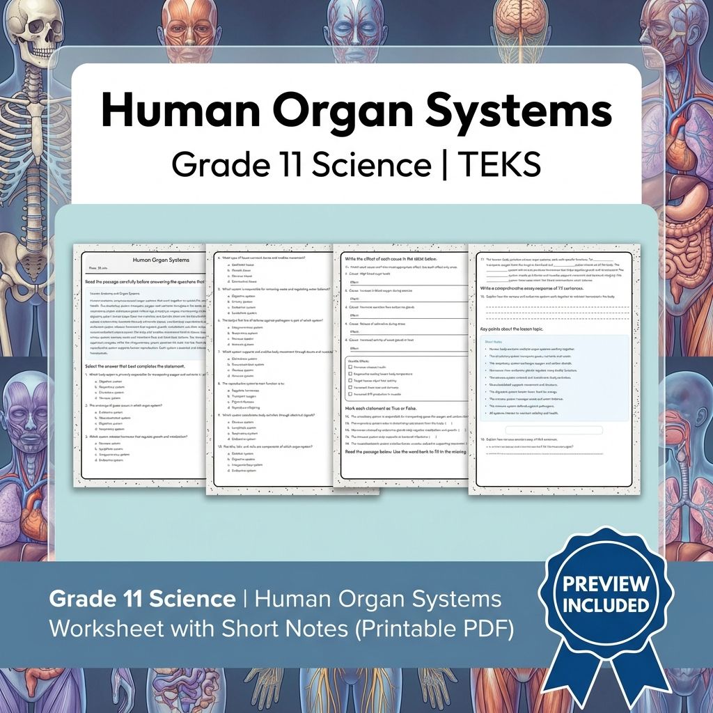 Grade 11 Science Worksheet Bundle | Genetics, Evolution & Human Body (PDF) — included worksheet 46