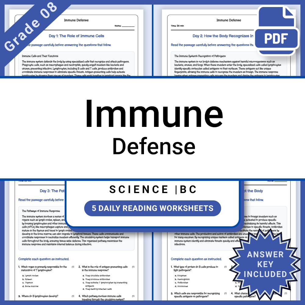 Grade 8 Science Lesson Group BC Framework | Daily Reading Worksheets — included worksheet 11