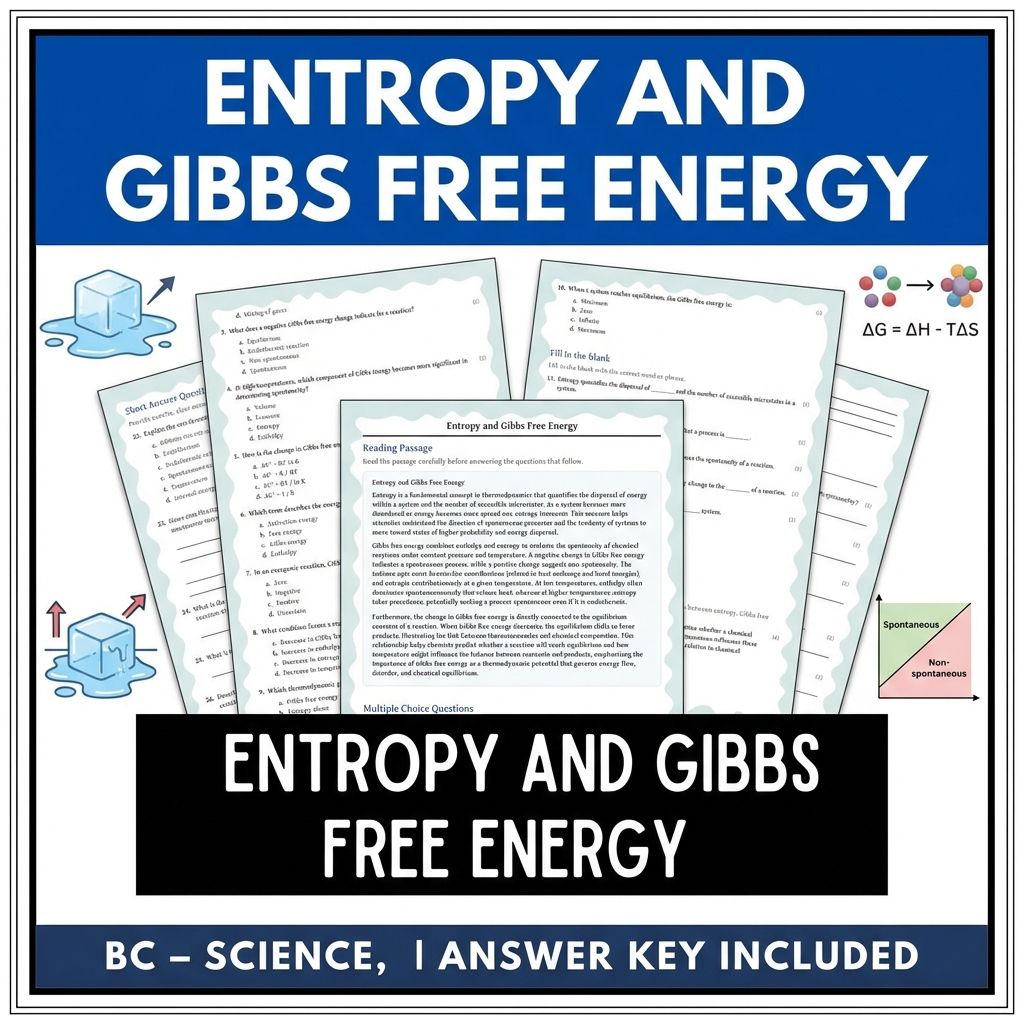 12th Grade Science | Entropy & Gibbs Free Energy Reading Worksheet (PDF)