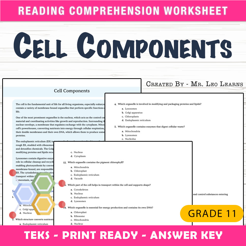 Grade 11 Science worksheet worksheet — Grade 11 Science – Cell Components Worksheet for Mastery — page 1
