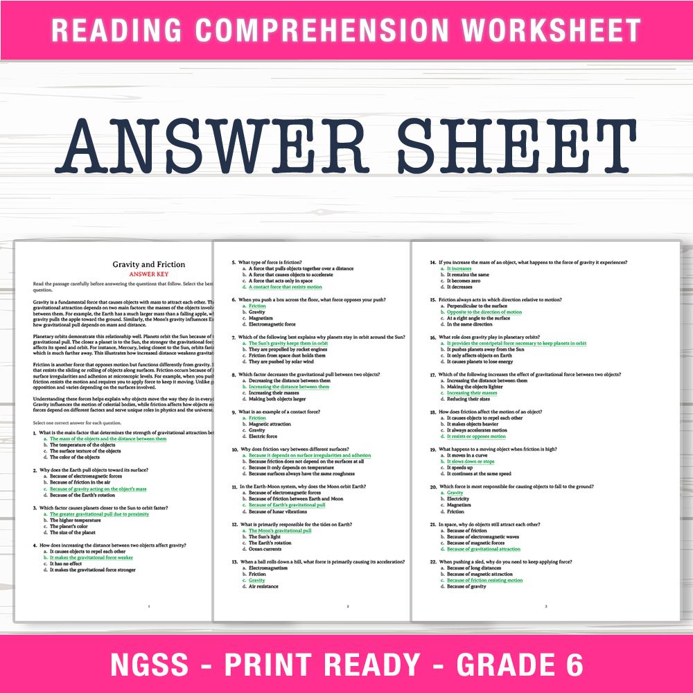Grade 6 Science worksheet worksheet — 6th Grade Science | Gravity and Friction Worksheet (PDF + Answer Key) — page 2