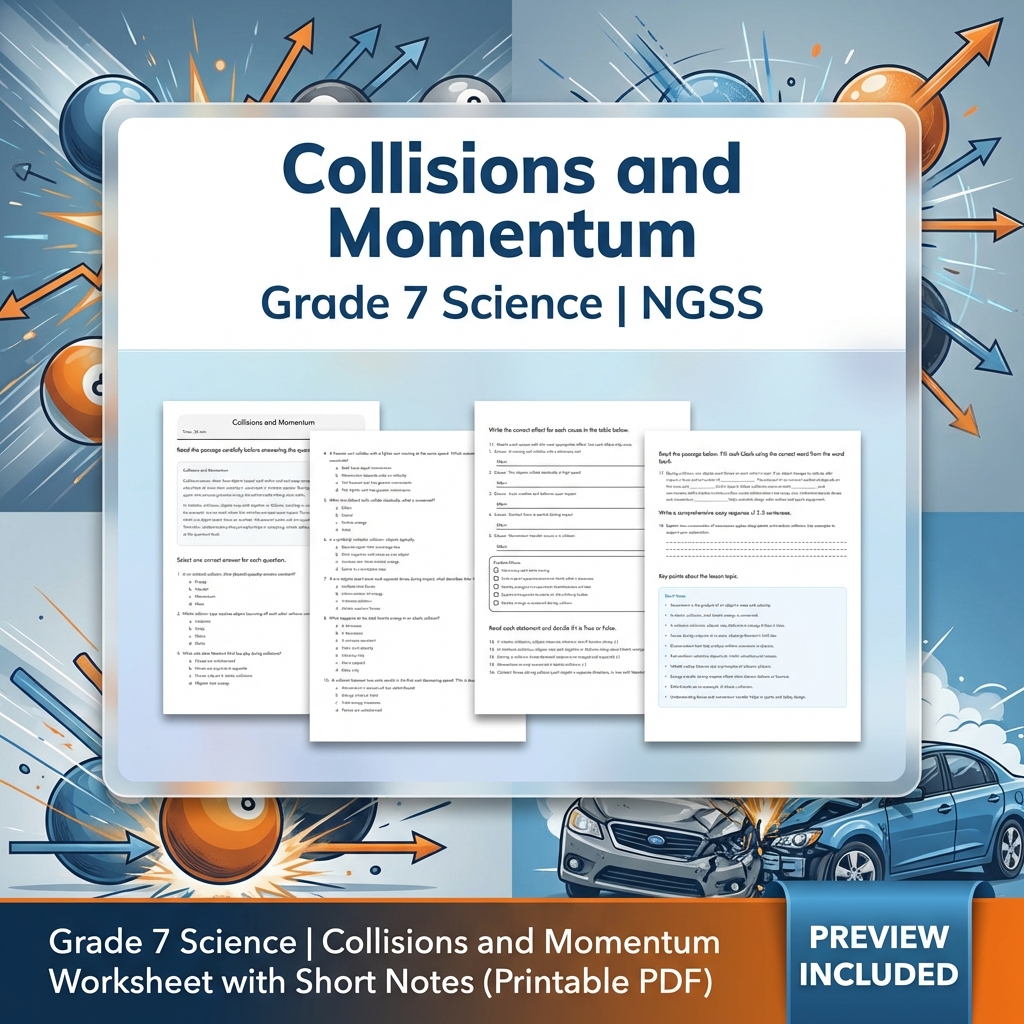 Grade 7 Science | Motion and Stability Forces & Interactions NGSS Unit Bundle — included worksheet 3