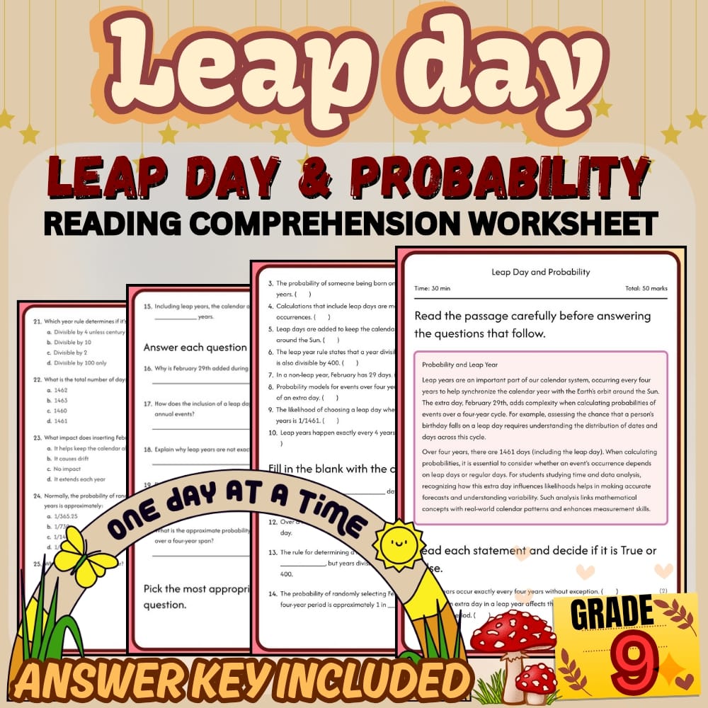 Grade 9 Holiday Worksheets Bundle | Leap Day & Calendar Math Activities — included worksheet 3