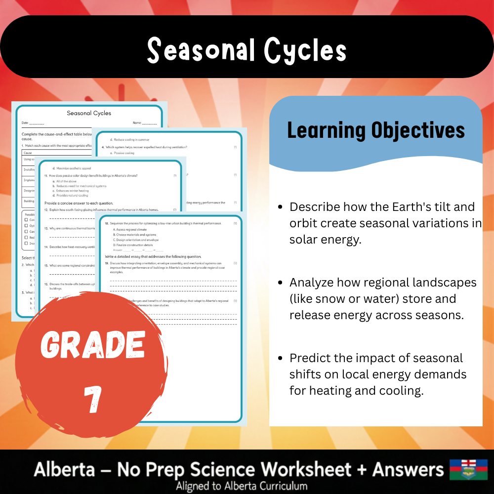 Grade 7 Science | Seasonal Cycles Worksheet (PDF) – Alberta Standards