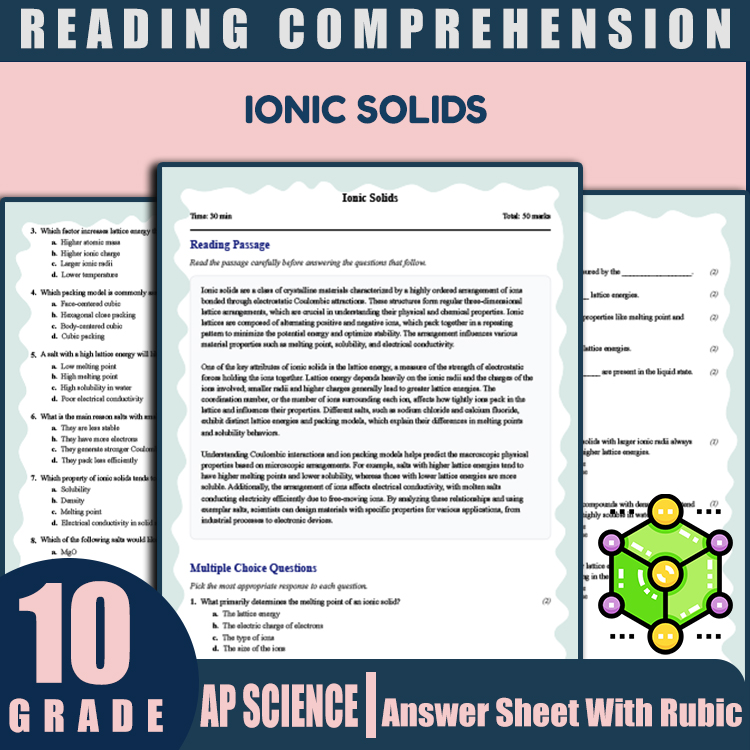 Grade 10 Science reading worksheets worksheet — Grade 10 Science | Ionic Solids Reading Worksheet with Answer Key (PDF) —…