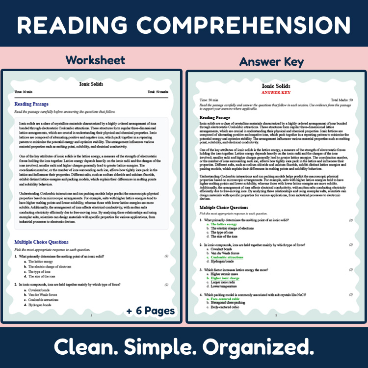 Grade 10 Science reading worksheets worksheet — Grade 10 Science | Ionic Solids Reading Worksheet with Answer Key (PDF) —…