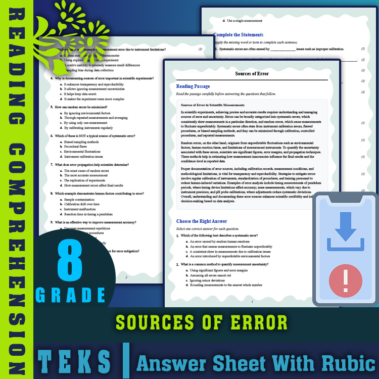 Grade 8 Science reading worksheets worksheet — 8th Grade Science | Sources of Error Reading Worksheet + Answer Key (PDF) —…