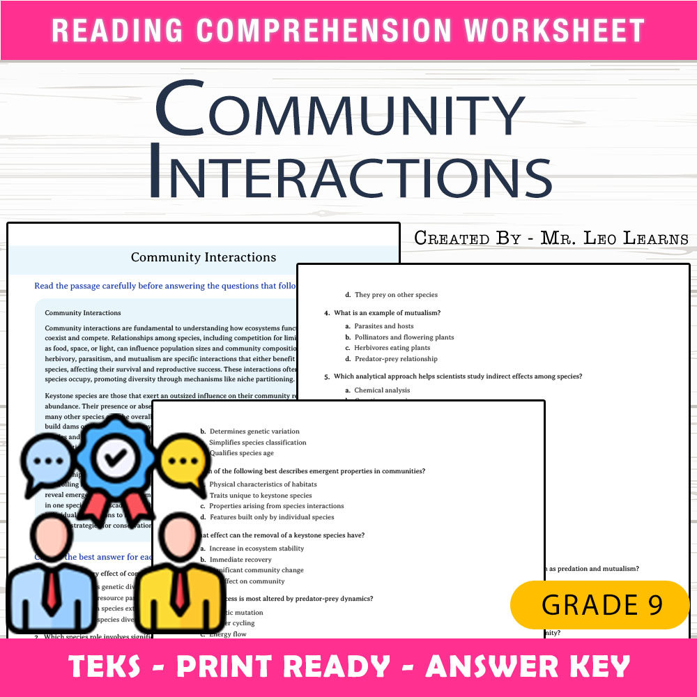 Grade 9 Science worksheet worksheet — Grade 9 Science — Community Interactions Worksheet for Mastery — page 1