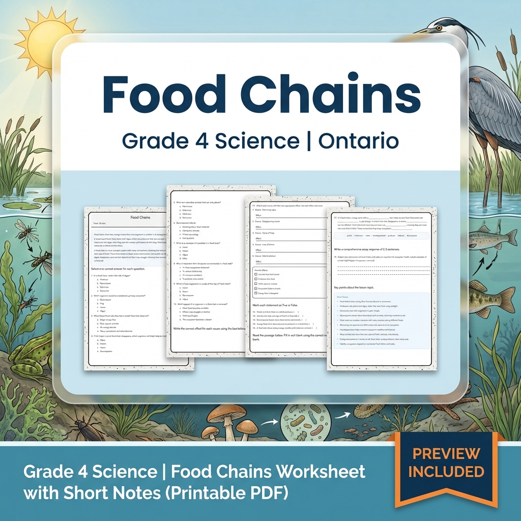 Grade 4 Science Lesson Group Bundle – Ontario Framework Units — included worksheet 8