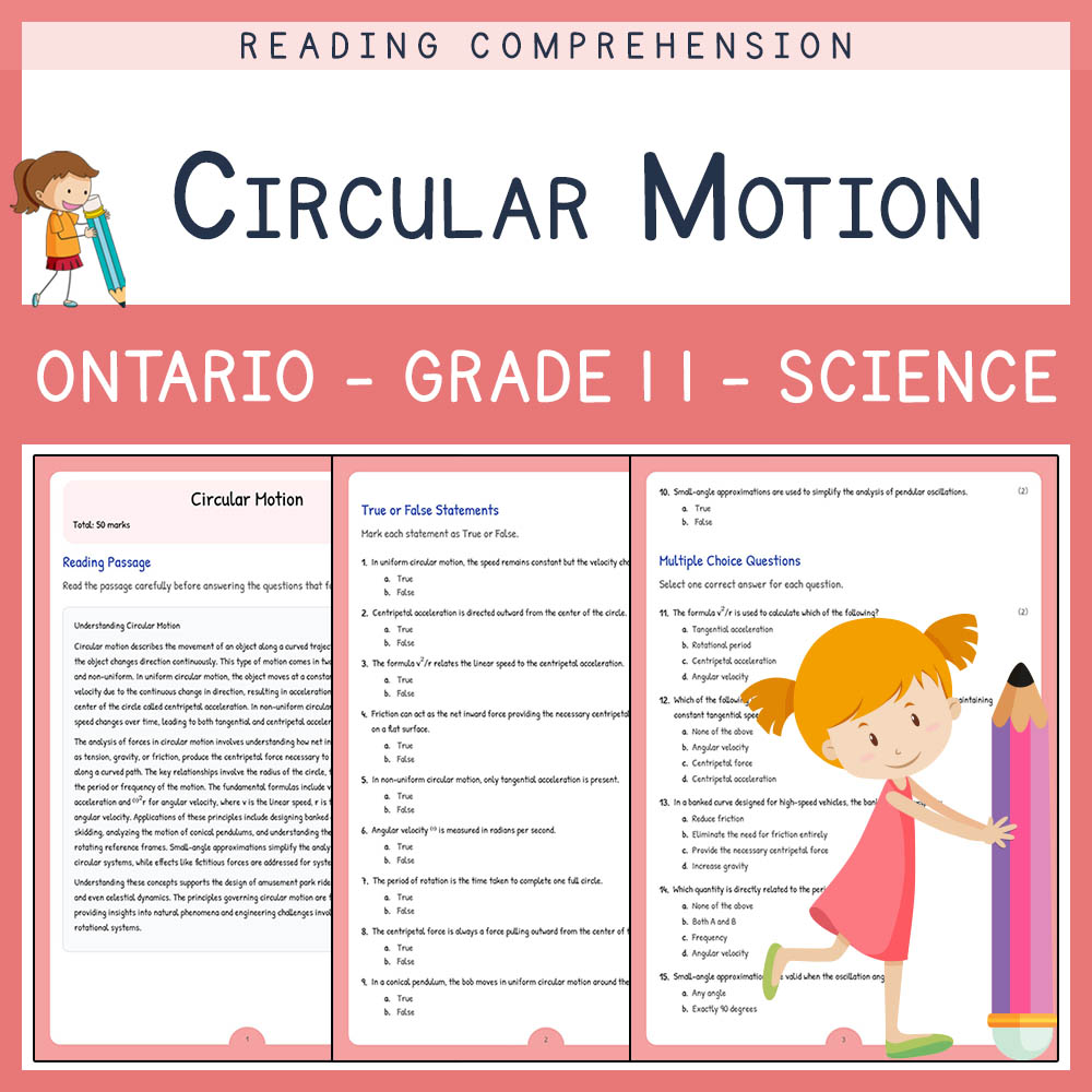 Grade 11 Science worksheet elena worksheet — Grade 11 Science Assessment | Circular Motion Worksheet Elena | Ontario — page 1