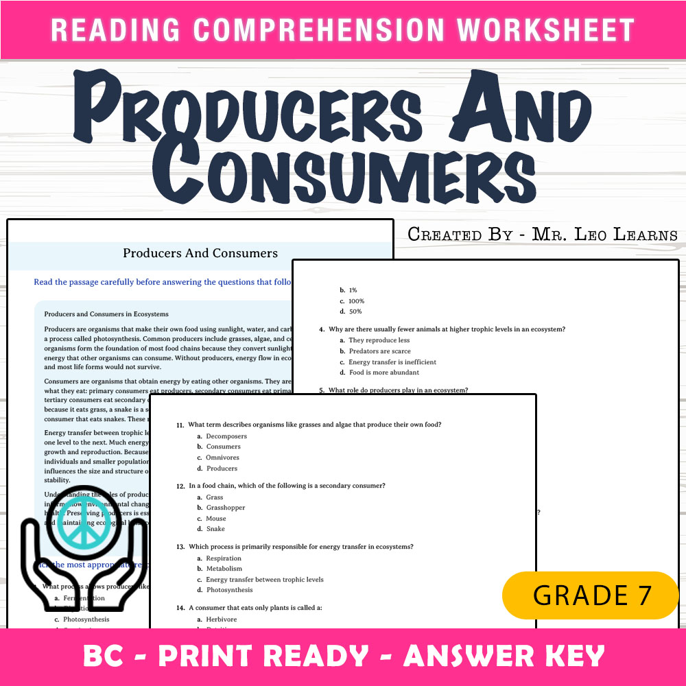 Grade 7 Science worksheet mcq paper worksheet — Grade 7 Science — Producers and Consumers Worksheet MCQ Paper — page 1