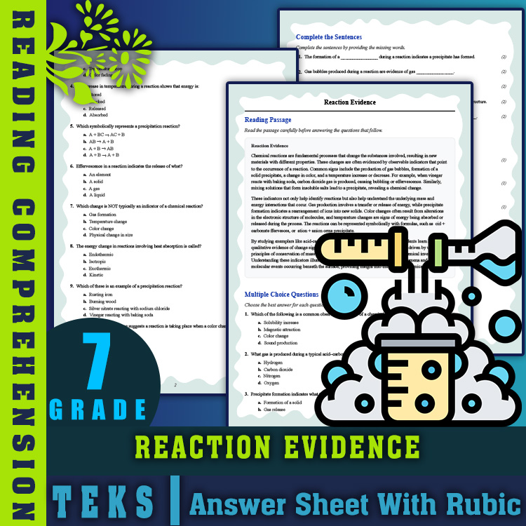 Grade 7 Science reading worksheets worksheet — 7th Grade Science | Reaction Evidence Reading Worksheets & Answer Key (PDF)…