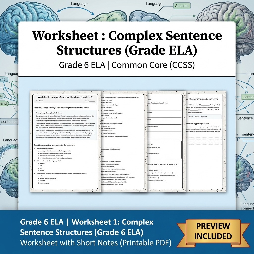 Grade 6 ELA Reading, Writing, & Grammar Full-Year Bundle (Common Core CCSS) — included worksheet 30