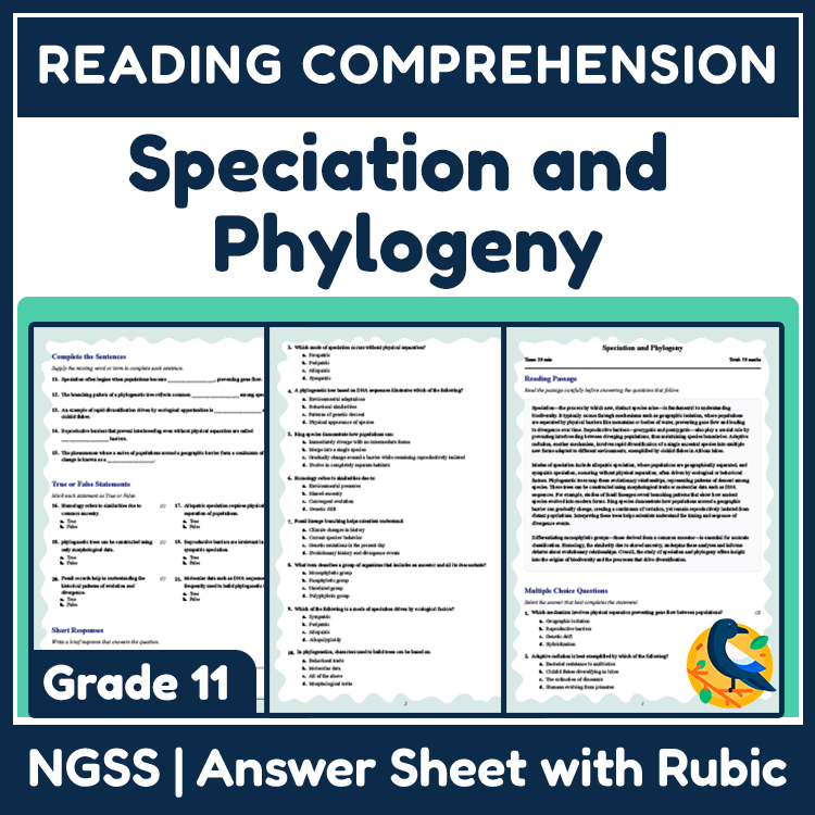 Grade 11 Science reading worksheets worksheet — Grade 11 Science | Speciation and Phylogeny Reading Worksheet (PDF + Rubri…