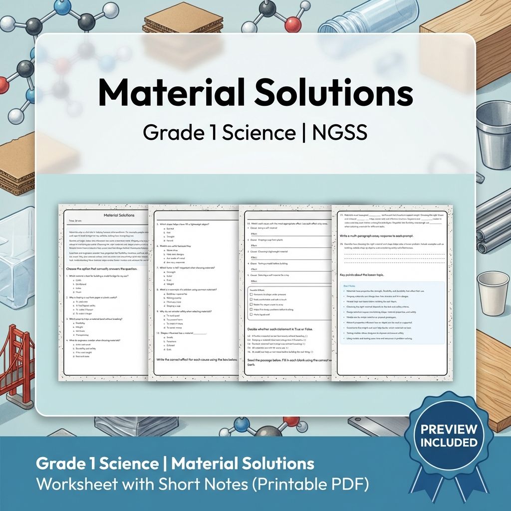 Grade 1 Science | Material Solutions Worksheet with Short Notes (Printable PDF)