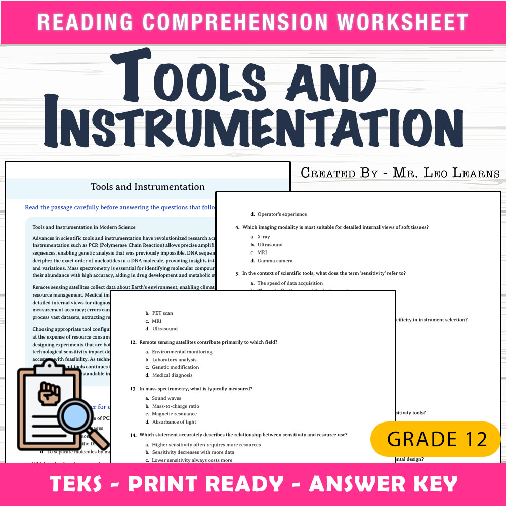 Grade 12 Science worksheet mcq paper worksheet — Grade 12 Science – Tools and Instrumentation MCQ Worksheet for Mastery —…