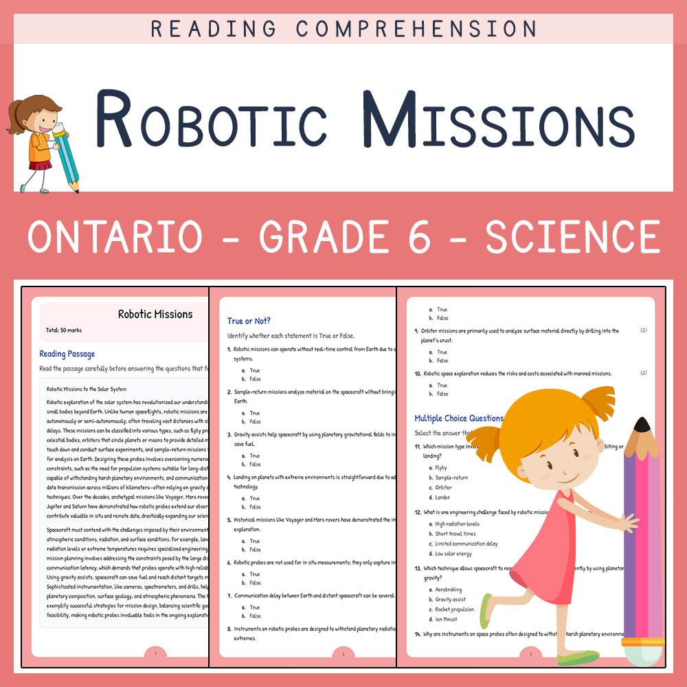 Grade 6 Science worksheet worksheet — Grade 6 Science | Robotic Missions Worksheet (Answer Key) | Ontario — page 1