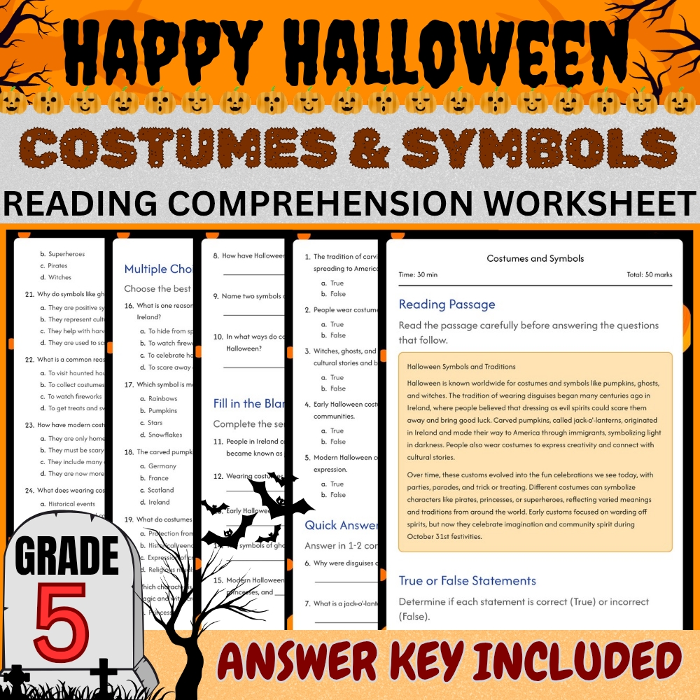 Grade 5 Seasonal Halloween Activities Worksheet Bundle (Answer Key Included) — included worksheet 4