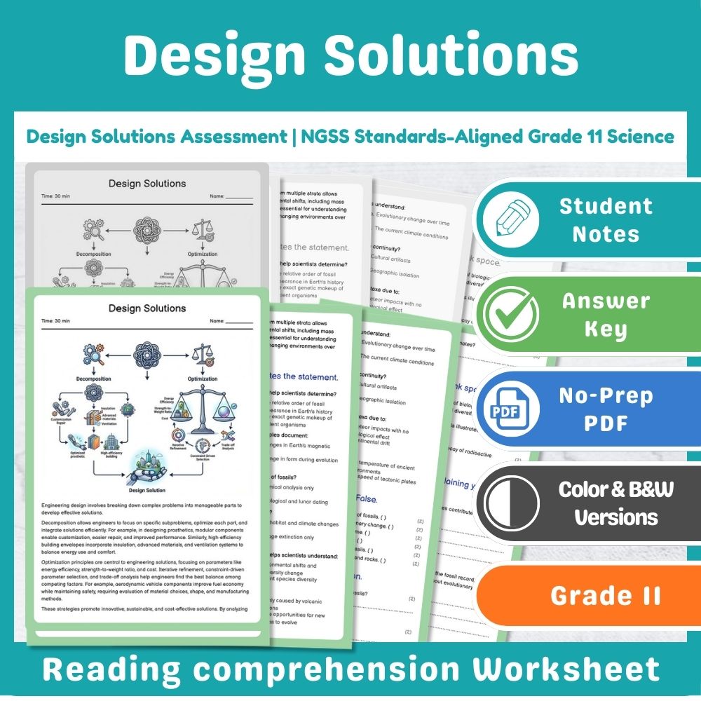Grade 11 Science - Systems Thinking & Design Assessment | NGSS Standards-Aligned — included worksheet 4