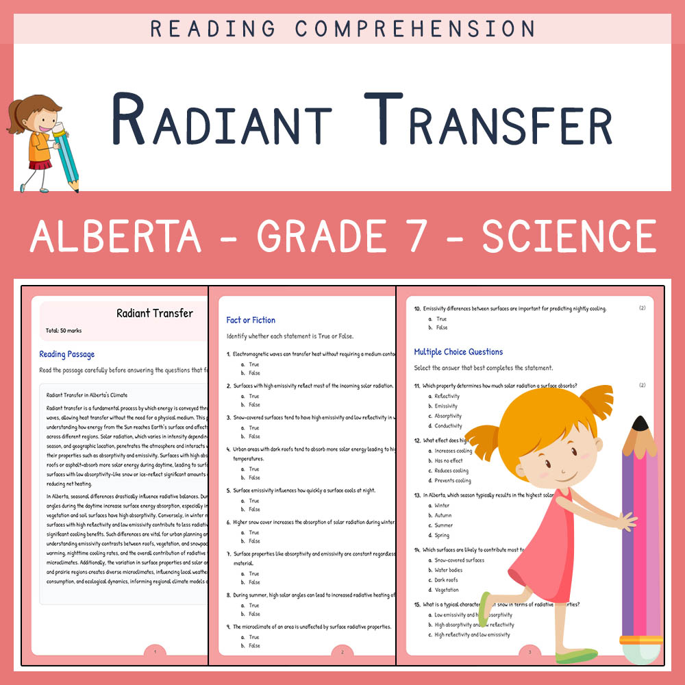 Grade 7 Science worksheet elena worksheet — Grade 7 Science | Radiant Transfer Worksheet Elena | Alberta Standard — page 1