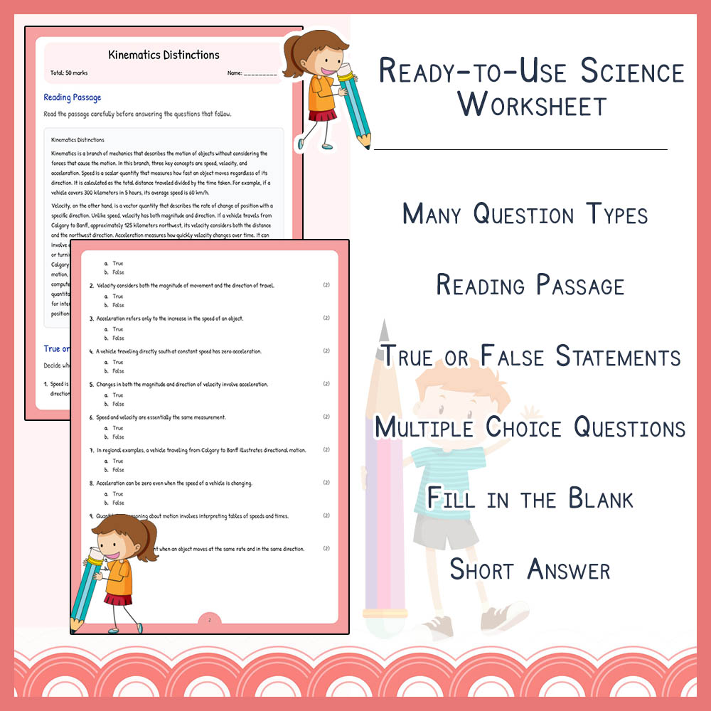 Grade 8 Science worksheet elena worksheet — Grade 8 Science | Kinematics Distinctions Worksheet | Alberta Standard — page 2