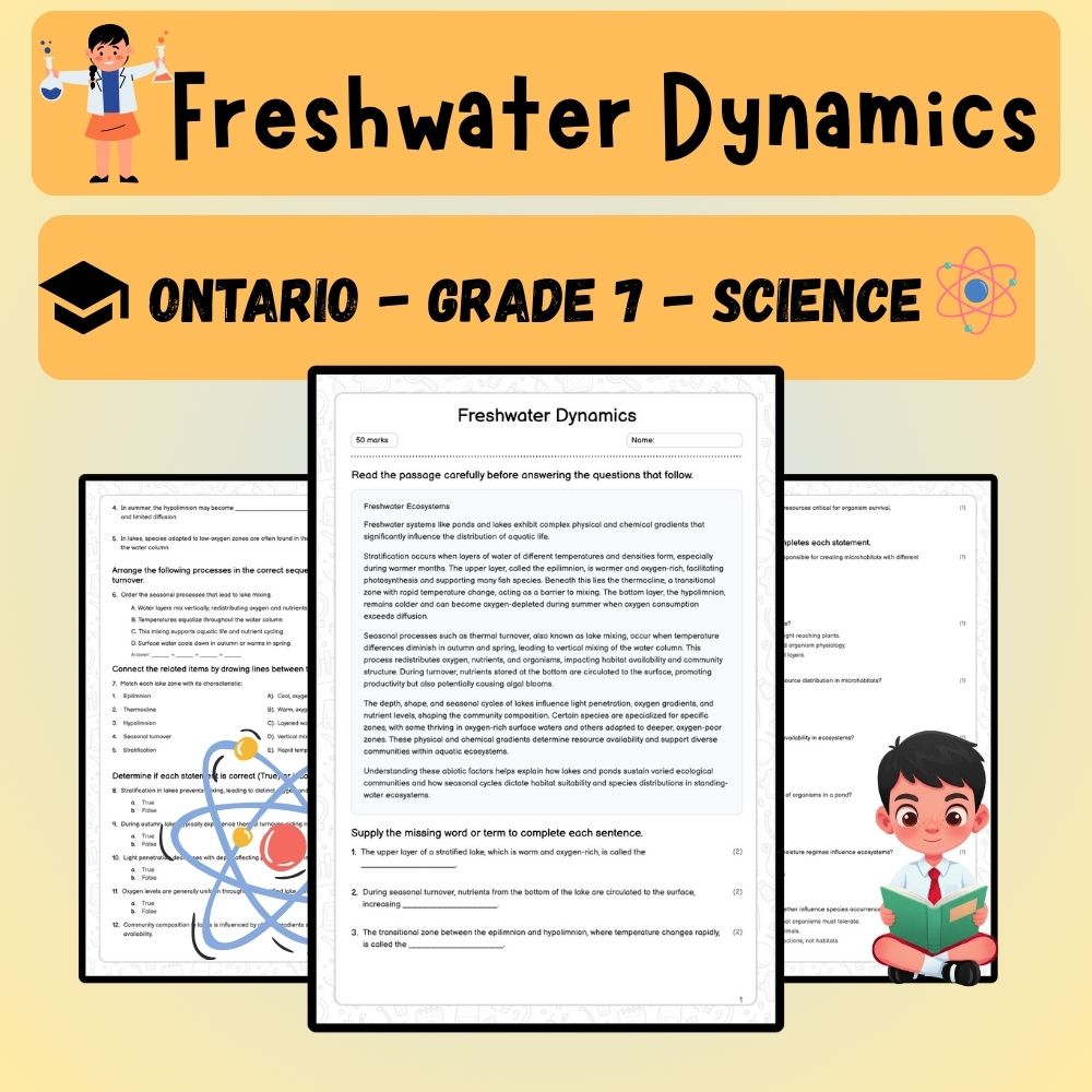 Grade 7 Science worksheet worksheet — Grade 7 Science | Freshwater Dynamics Worksheet (PDF ) — page 1