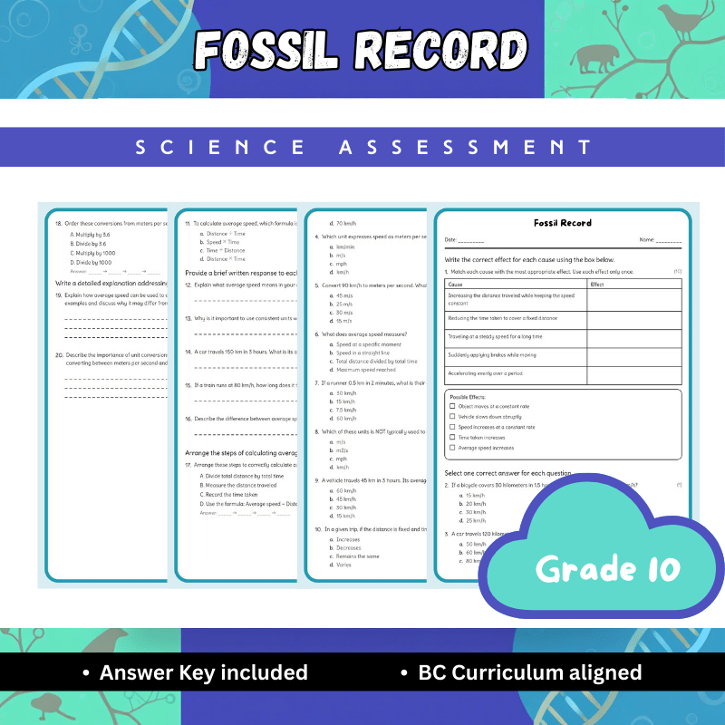 Grade 10 Science | Fossil Record Worksheet + Answer Key (PDF) for BC Standards