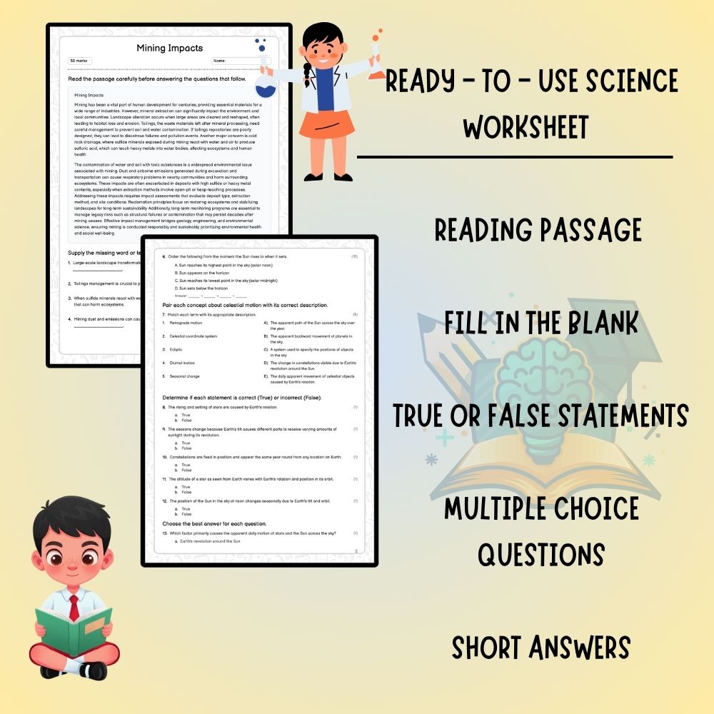 Grade 10 Science worksheet worksheet — Grade 10 Science | Mining Impacts Worksheet + Answer Key – Ontario Standards (PDF)…