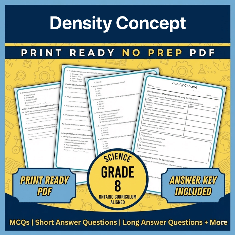 Grade 8 Science | Density Concept Worksheet (Ontario – Science 1) (PDF)