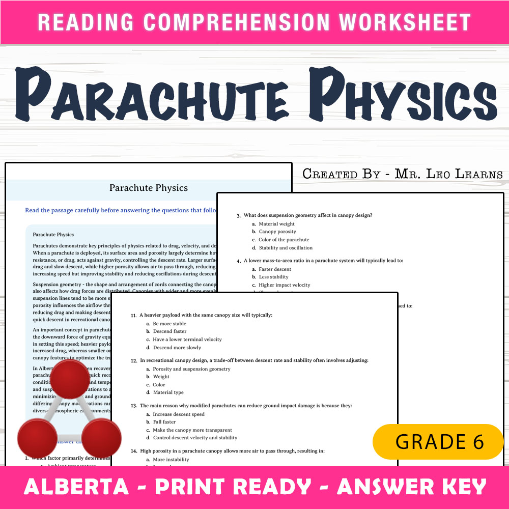 Grade 6 Science worksheet mcq paper worksheet — Grade 6 Science — Parachute Physics Worksheet MCQ Paper — page 1