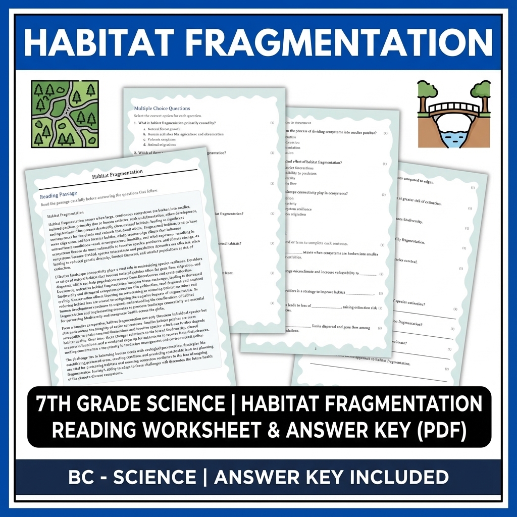 7th Grade Science | Habitat Fragmentation Reading Worksheet & Answer Key (PDF)