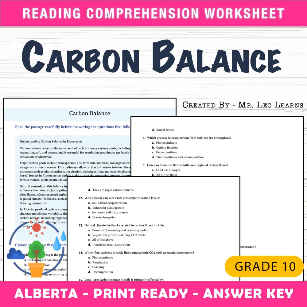 Grade 10 Science worksheet mcq paper worksheet — Grade 10 Science — Worksheet MCQ Paper on Carbon Balance — page 1