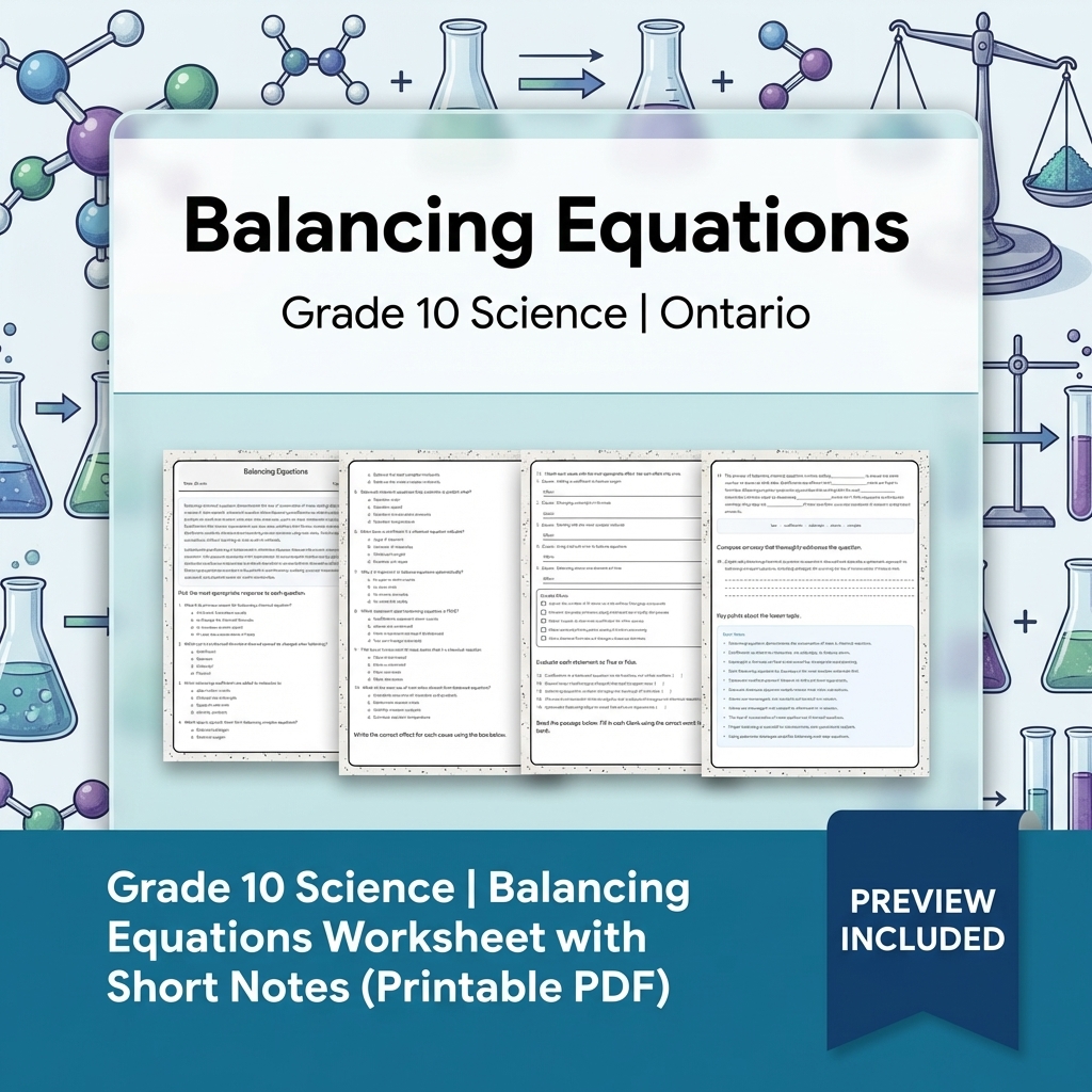 Grade 10 Science Lesson Group Bundle with Ontario Framework — included worksheet 8