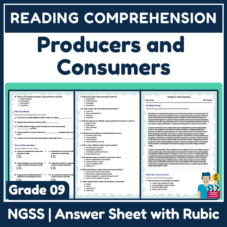 Grade 9 Science reading worksheets worksheet — 9th Grade Science | Producers and Consumers Reading Worksheet (PDF + Rubric…