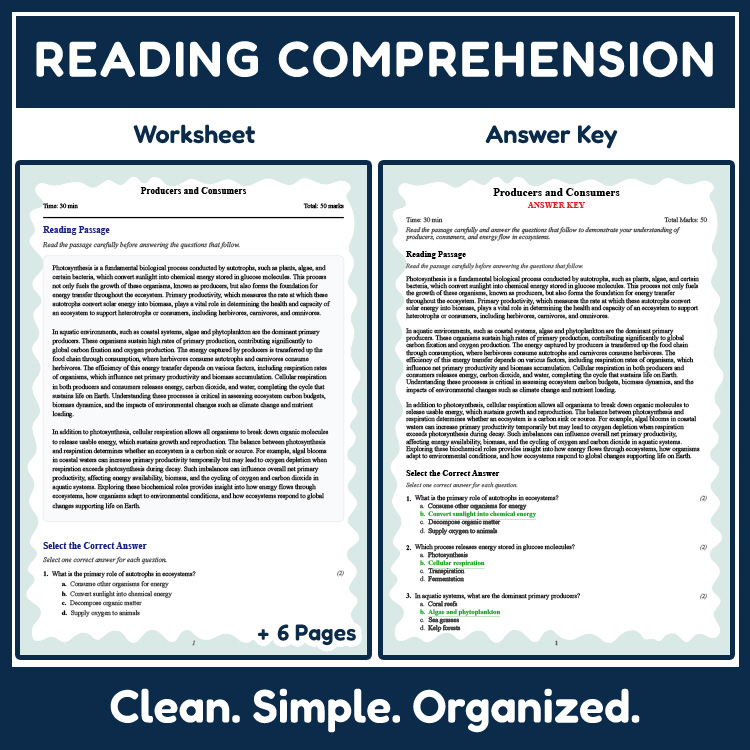 Grade 9 Science reading worksheets worksheet — 9th Grade Science | Producers and Consumers Reading Worksheet (PDF + Rubric…