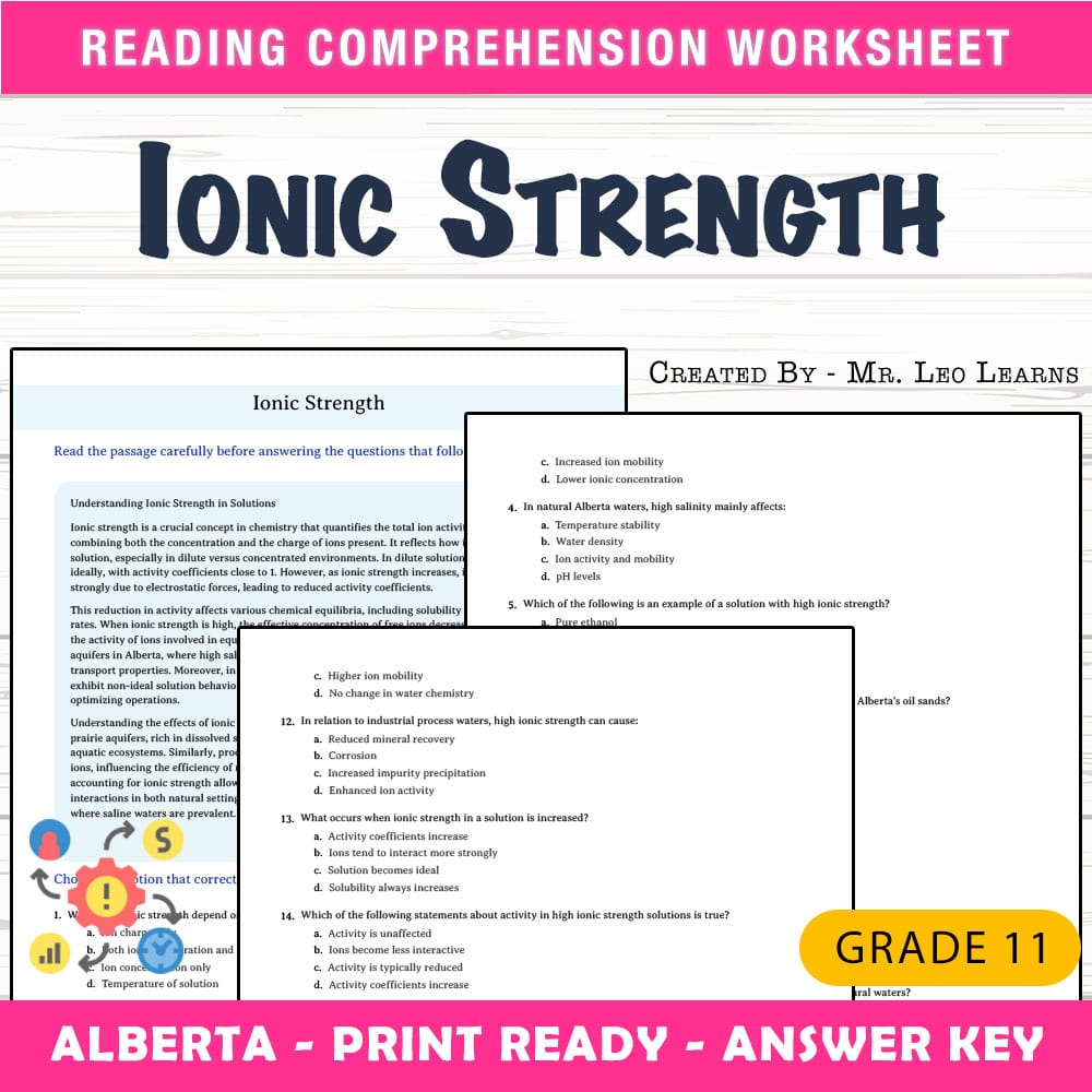 Grade 11 Science worksheet mcq paper worksheet — Grade 11 Science — Worksheet MCQ Paper for Mastering Ionic Strength — page 1