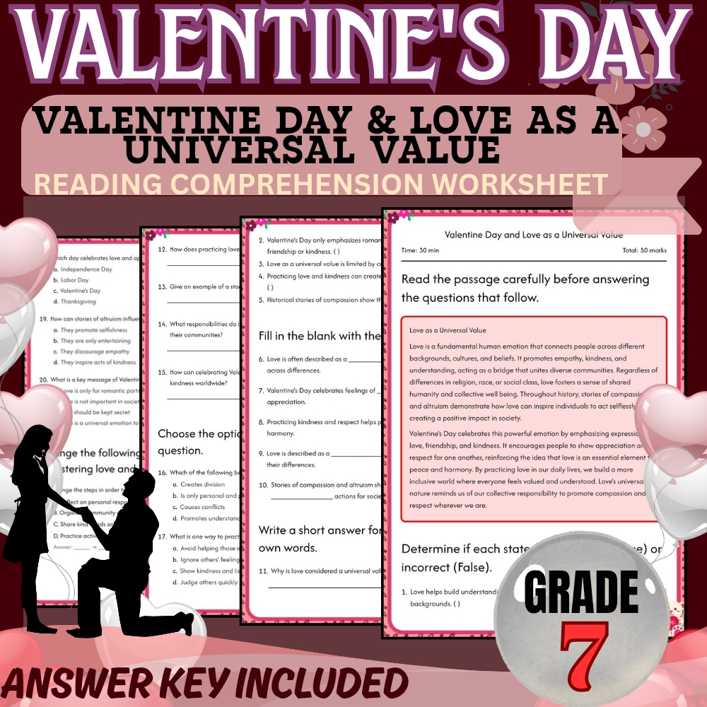 Grade 7 Valentine Day Worksheet for Love as a Universal Value | PDF + Answer Key