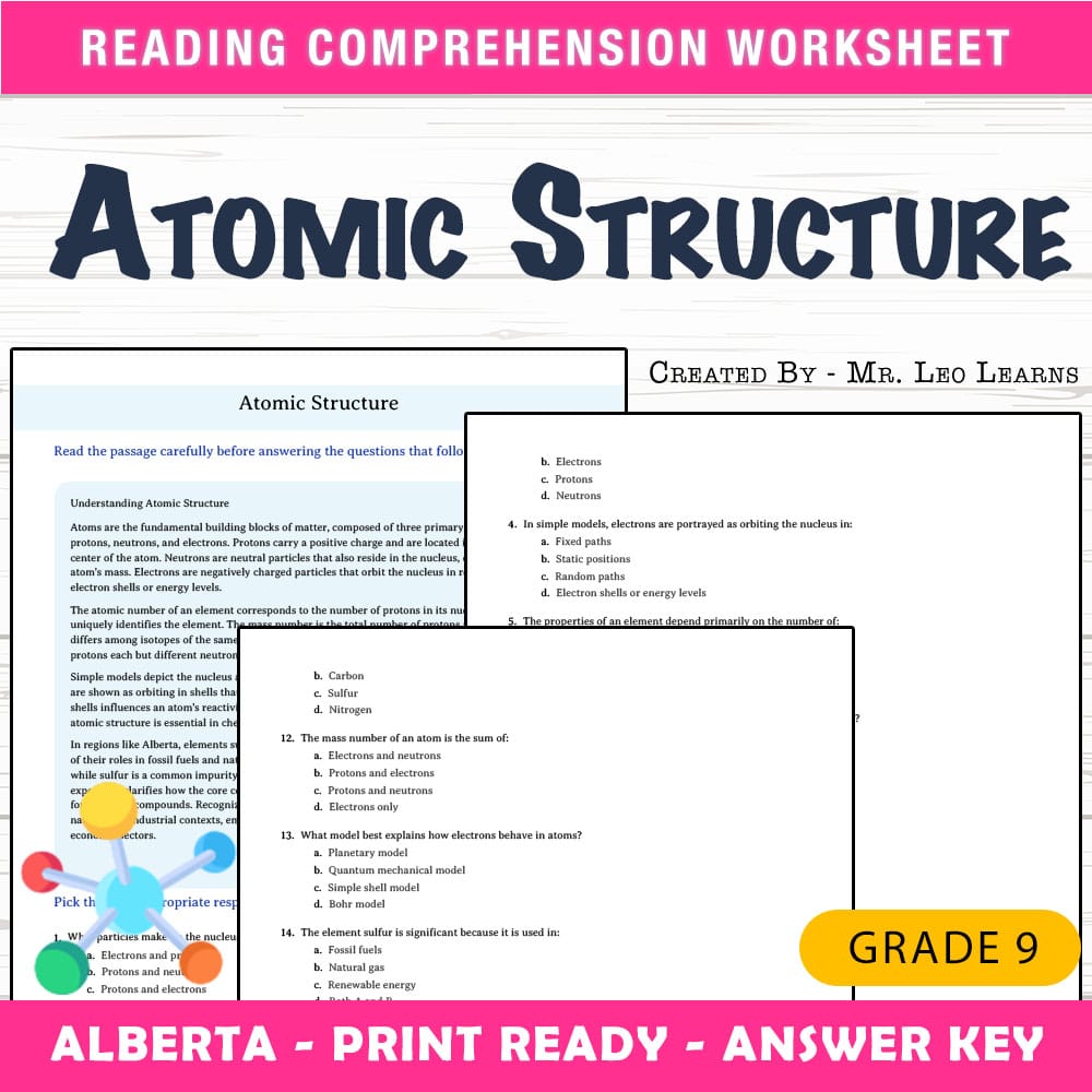 Grade 9 Science worksheet mcq paper worksheet — Grade 9 Science — Worksheet MCQ Paper for Atomic Structure — page 1
