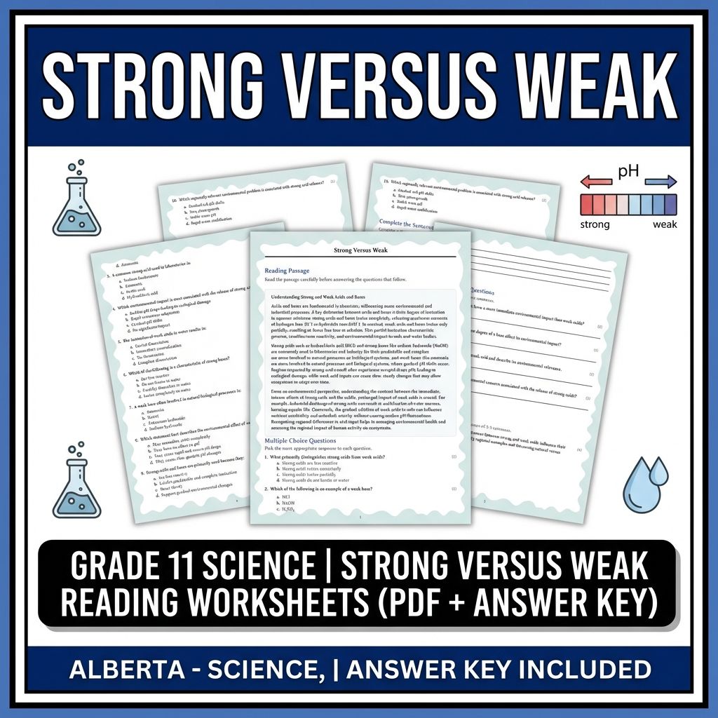 Grade 11 Science | Strong Versus Weak Reading Worksheets (PDF + Answer Key)