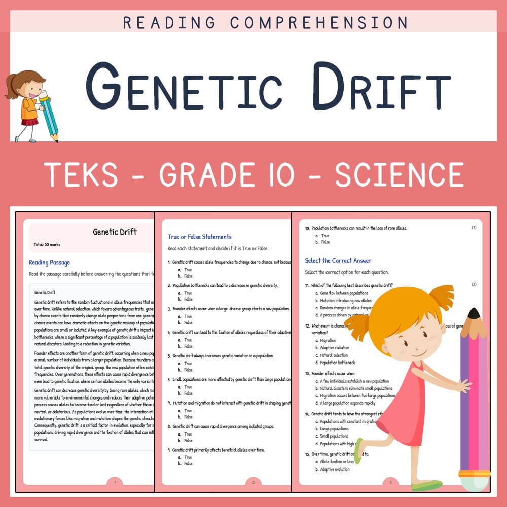 Grade 10 Science worksheet elena worksheet — Grade 10 Science | Genetic Drift Worksheet | TEKS-Aligned — page 1