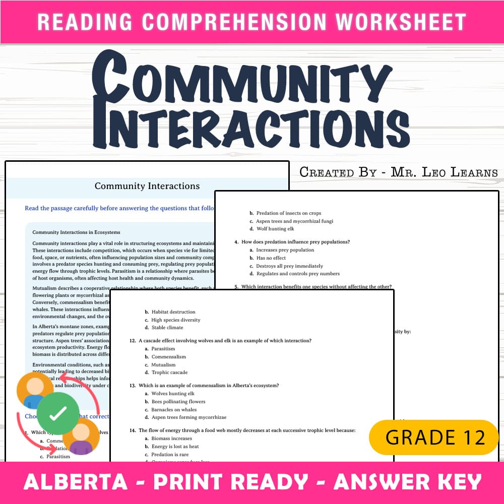 Grade 12 Science worksheet mcq paper worksheet — Grade 12 Science — Worksheet MCQ Paper for Mastering Community Interactio…