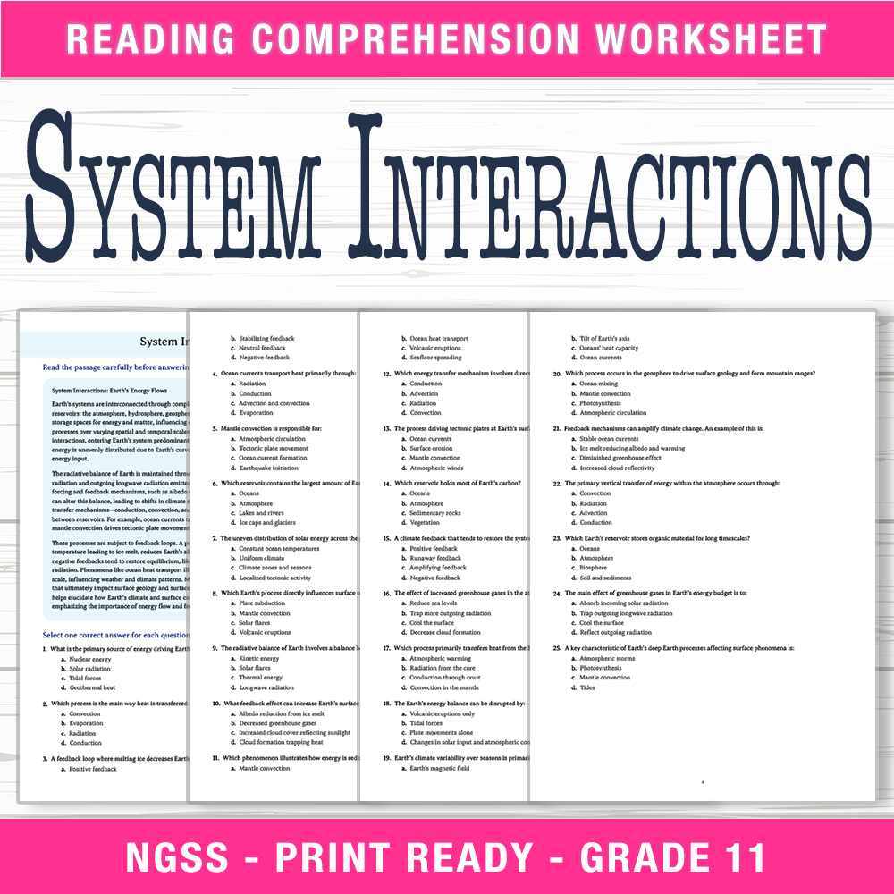 Grade 11 Science worksheet worksheet — Grade 11 Science – System Interactions Worksheet (PDF + Answer Key) — page 1